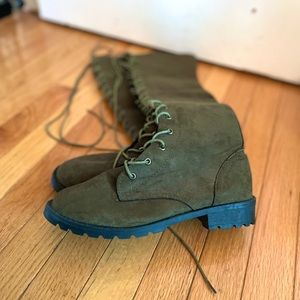 Vegan Olive Green Knee High Boots